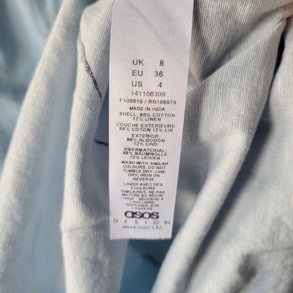 ASOS DESIGN slash neck button down dropped waist mini sundress blue floral Sz 4 - Picture 7 of 13